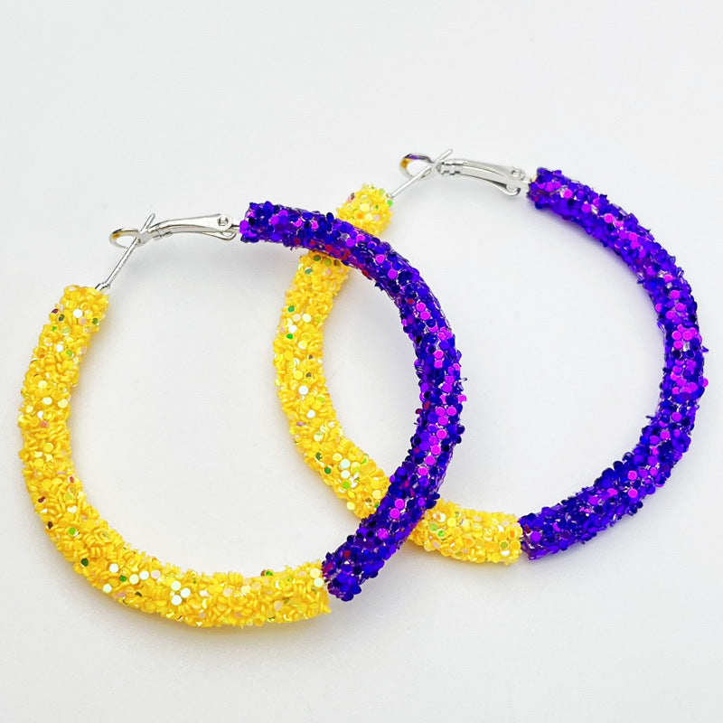 Wholesale 2 Pair/Pack Stadium Atmosphere Sports Exaggerated Personality Rugby Basketball Football Shiny Big Hoop Earrings
